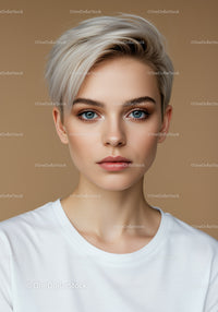Portrait of a Confident Woman with Blonde Hair and Blue Eyes