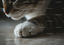 Close-up of tabby cat paw resting on floor