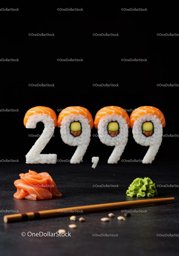 Creative sushi shaped as 29,999 numbers with chopsticks