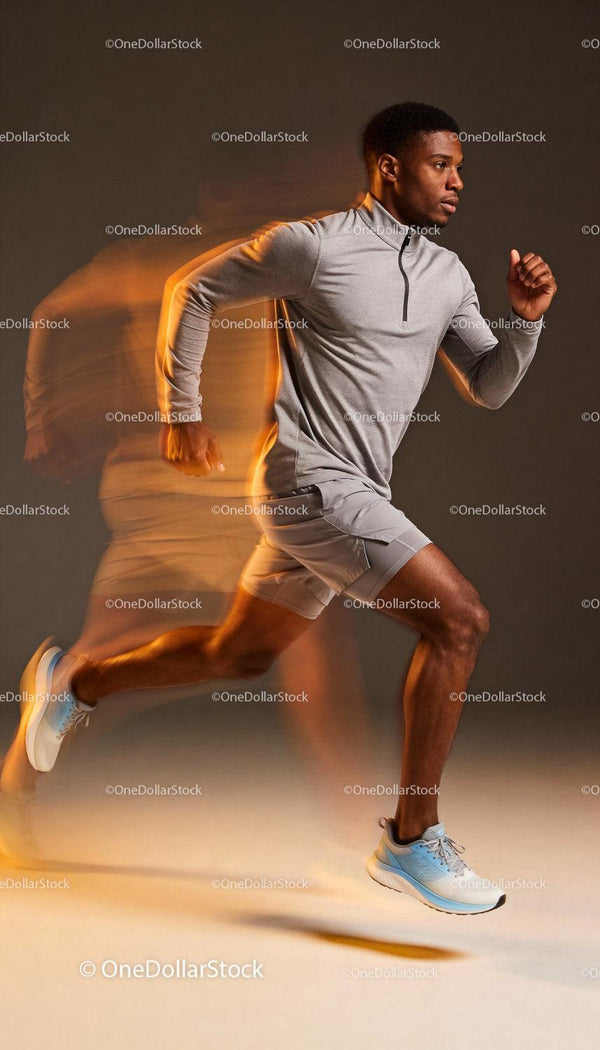 Focused Male Athlete Performing Sprint in Motion Blur