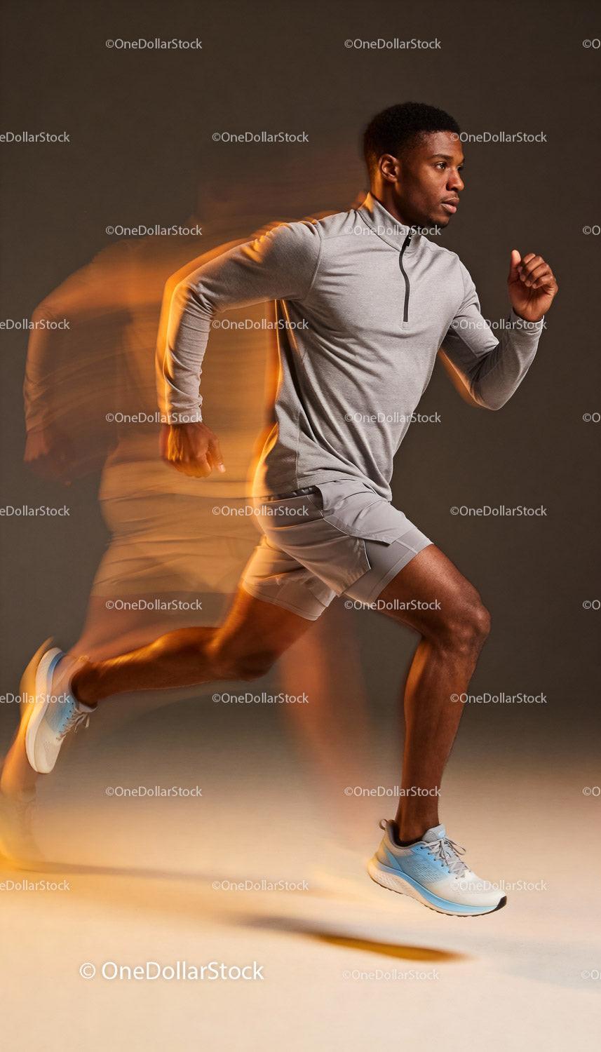 Focused Male Athlete Performing Sprint in Motion Blur