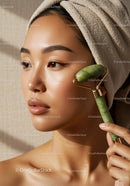 Beautiful Woman Receiving Jade Roller Facial Skincare Treatment for Healthy Skin