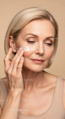 Elegant Mature Woman Applying Facial Moisturizer for Radiant Skin