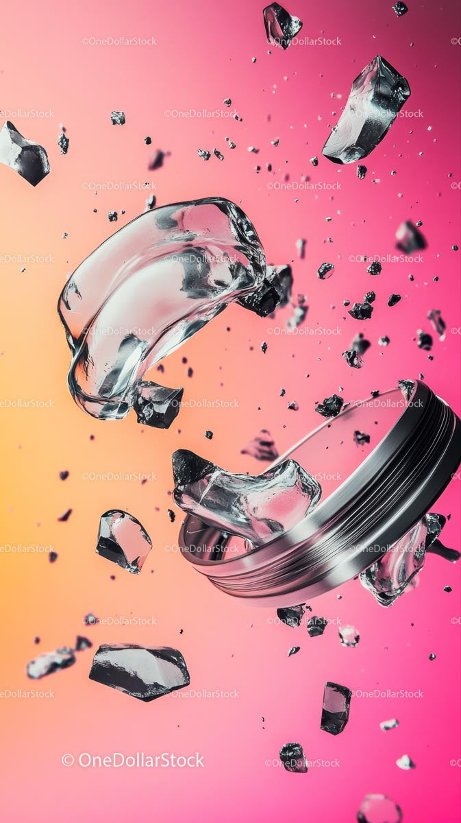 Falling Glass Fragments Against Colorful Background