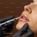 Close-up of Lip Injection Procedure with Syringe in Beauty Clinic