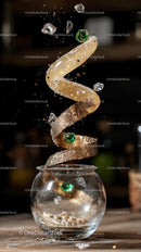 Gold Ribbon with Falling Gemstones and Sparkles in Motion