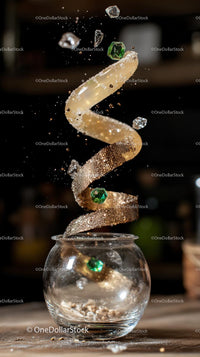 Gold Ribbon with Falling Gemstones and Sparkles in Motion