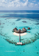 Overwater B bungalow on Tropical Island with Clear Turquoise Water