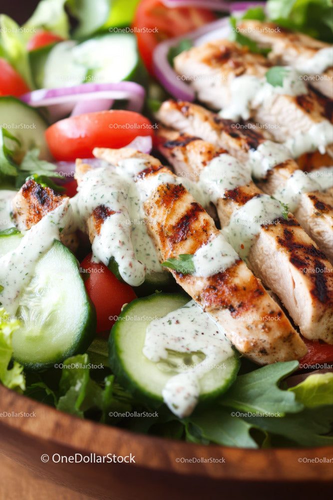 Grilled Chicken Salad with Fresh Vegetables and Creamy Dressing