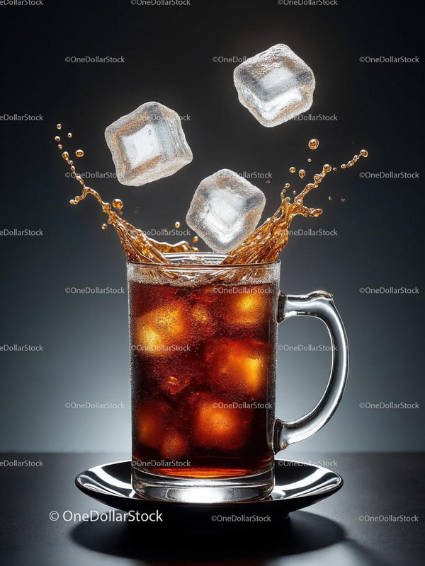 Orzeźwiająca mrożona cola rozpryskująca się w przezroczystej szklance