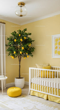 Stylish Modern Nursery Bedroom with Lemon Tree and Cozy Decor