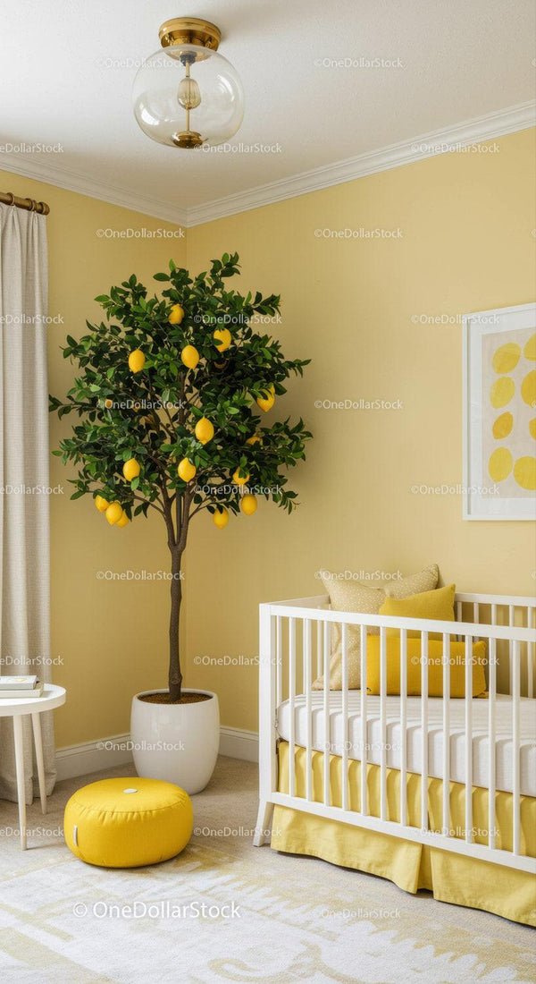 Stylish Modern Nursery Bedroom with Lemon Tree and Cozy Decor