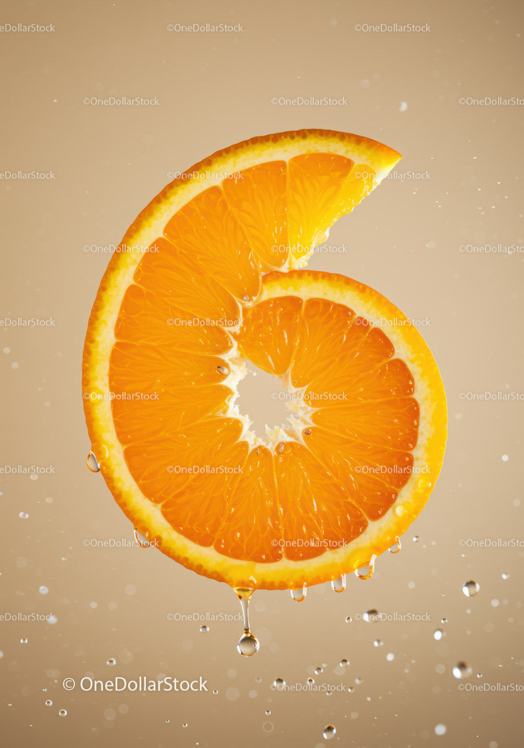 Fresh Juicy Orange Slice with Water Droplets Closeup