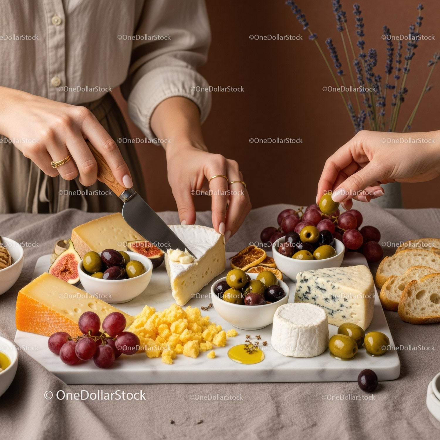 Cheese Platter with Grapes and Blue Cheese on Rustic Table