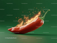 Red Chili Pepper with Fire Effect in a Dynamic Scene