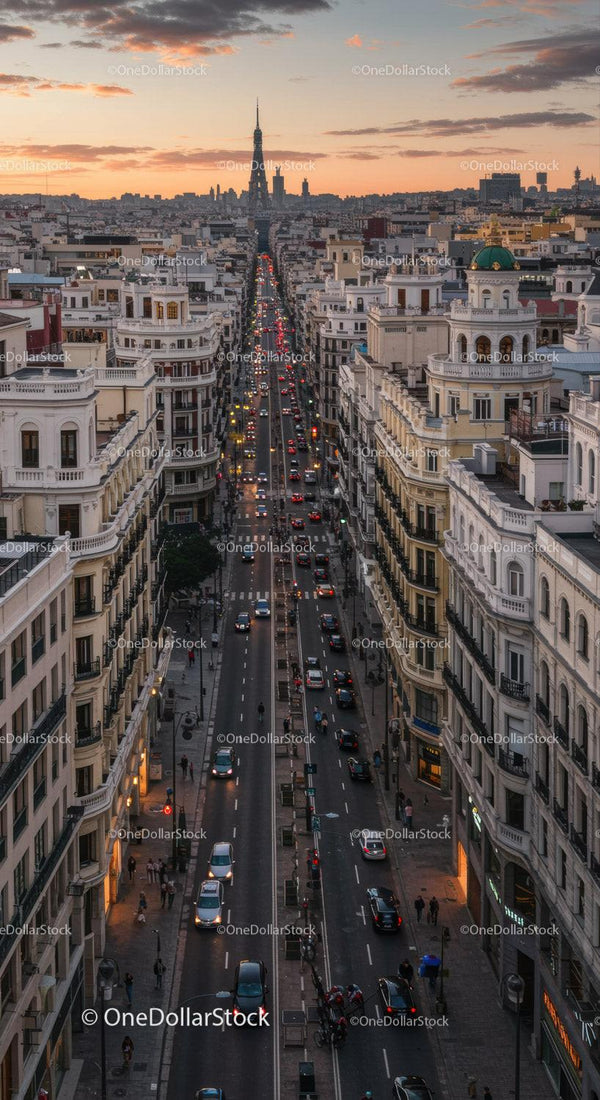 Busy City Street with Classic Architecture and Evening Traffic in Paris