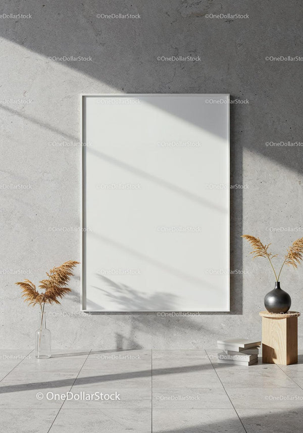 Minimalist blank frame with dried pampas grass decor JPG Mockup Image