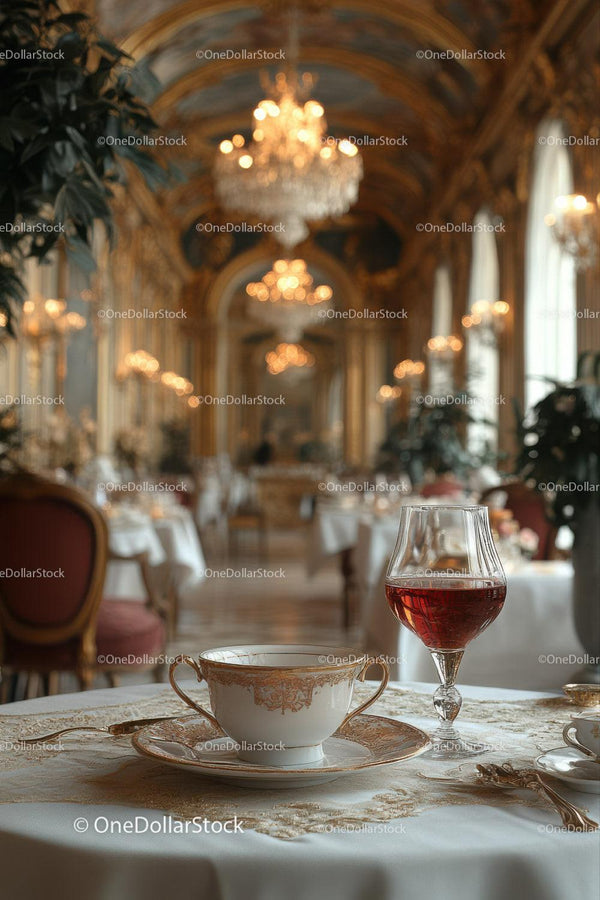 Luksusowe Eleganckie Wnętrze Restauracji z Kryształowymi Żyrandolami i Wykwintną Aranżacją Stołu