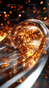 Abstract Golden Light with Sparkling Particles and Metallic Curve
