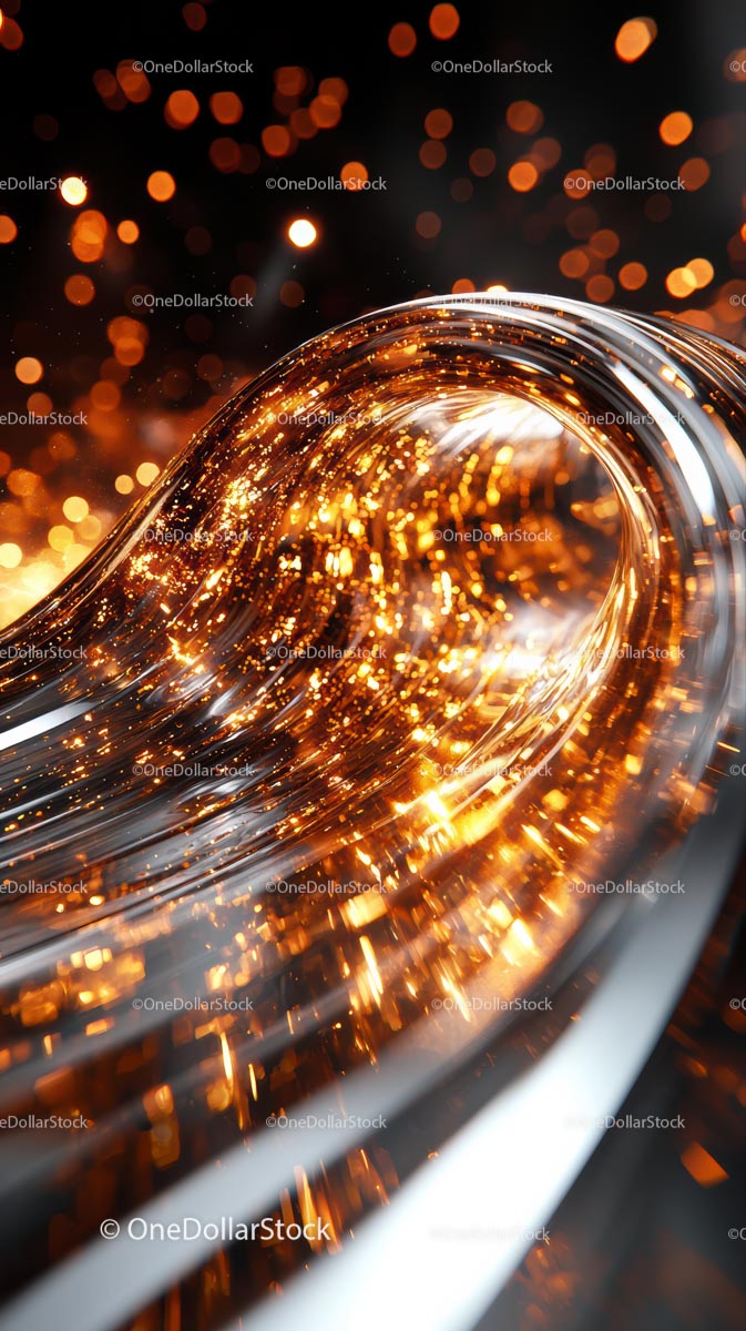 Abstract Golden Light with Sparkling Particles and Metallic Curve