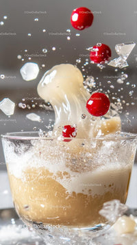Falling Berries and Cream Splash in Refreshing Drink
