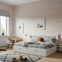 Bright Modern Bedroom with Soft Bedding and Abstract Wall Art