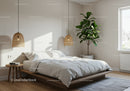 Minimalist bedroom with cozy natural light and plants