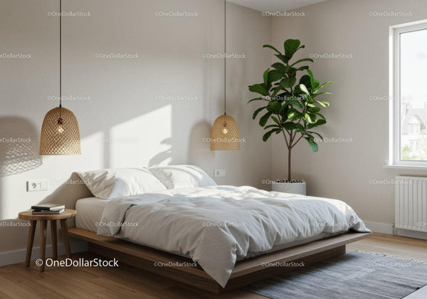 Minimalist bedroom with cozy natural light and plants