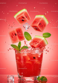 Refreshing watermelon cocktail with ice and mint leaves