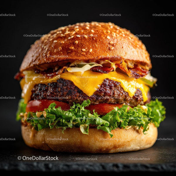 Gourmet Cheeseburger with Lettuce Tomato Bacon and Cheese