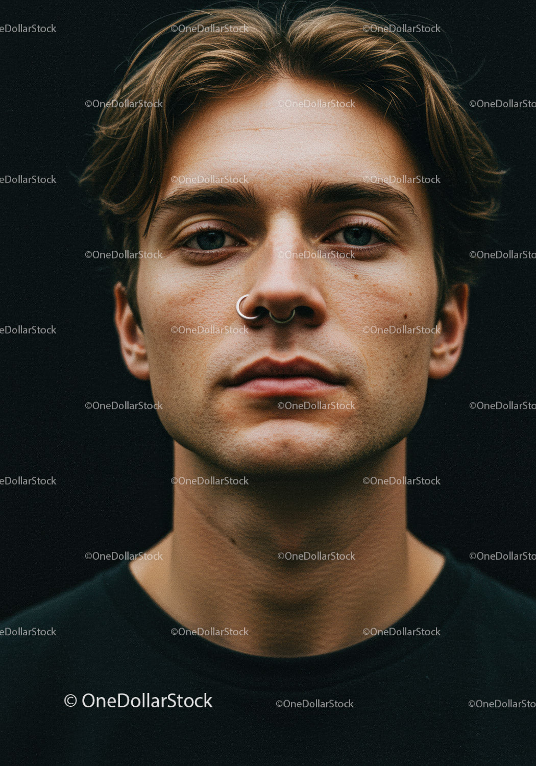 Portrait of a young man with nose piercings