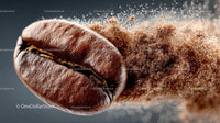 Flying Coffee Beans in Motion on a Dark Background