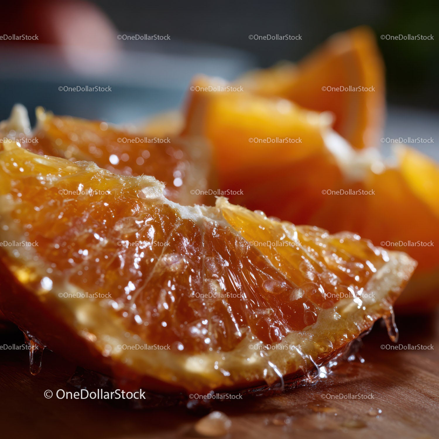 Soczyste, świeże plasterki pomarańczy w naturalnej fotografii kulinarnej