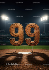 Numbers Made of Baseball Gloves on Field at Night