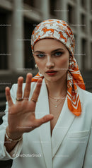 Elegant Woman in Stylish Scarf Posing Confidently Outdoors