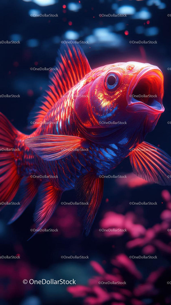 Bright Red Fish With Open Mouth Underwater