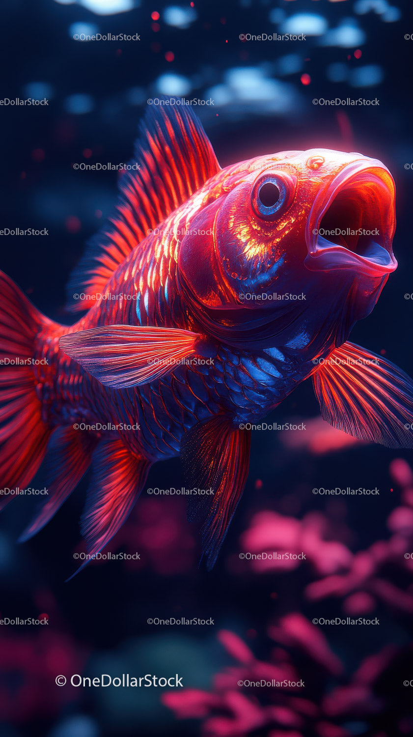 Colorful Red and Blue Fish in Vibrant Coral Reef Underwater Scene