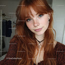 Young Woman with Red Hair and Blue Eyes in Casual Fashion