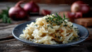 Cooked Cabbage with Herbs On Rustic Wooden Plate