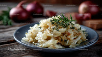 Cooked Cabbage with Herbs On Rustic Wooden Plate