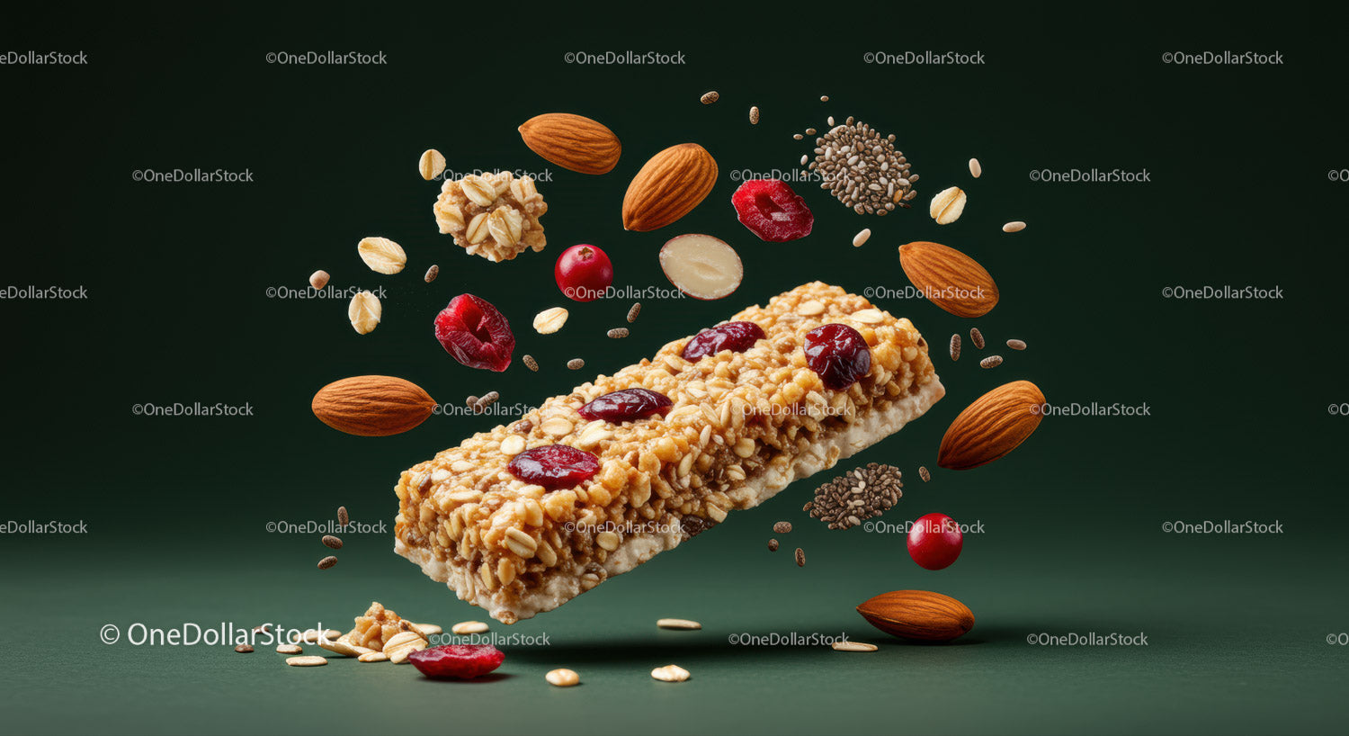 Zdrowy batonik granola z orzechami i suszonymi jagodami