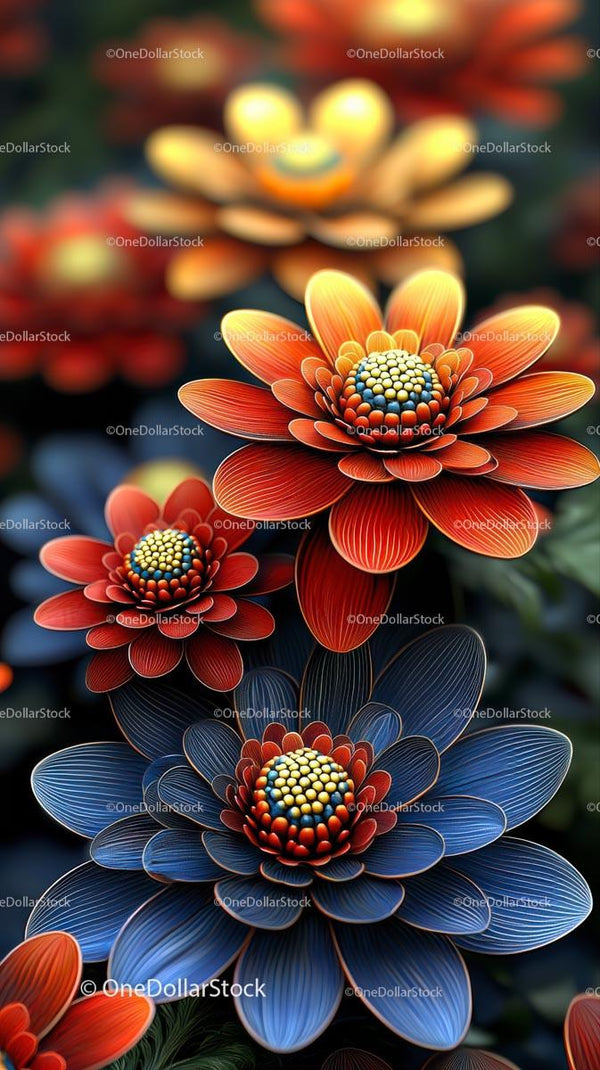 Colorful Digital Flowers Art with Vivid Petal Details and Abstract Design