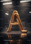 Industrial copper pipes shaped like letter A in dark space