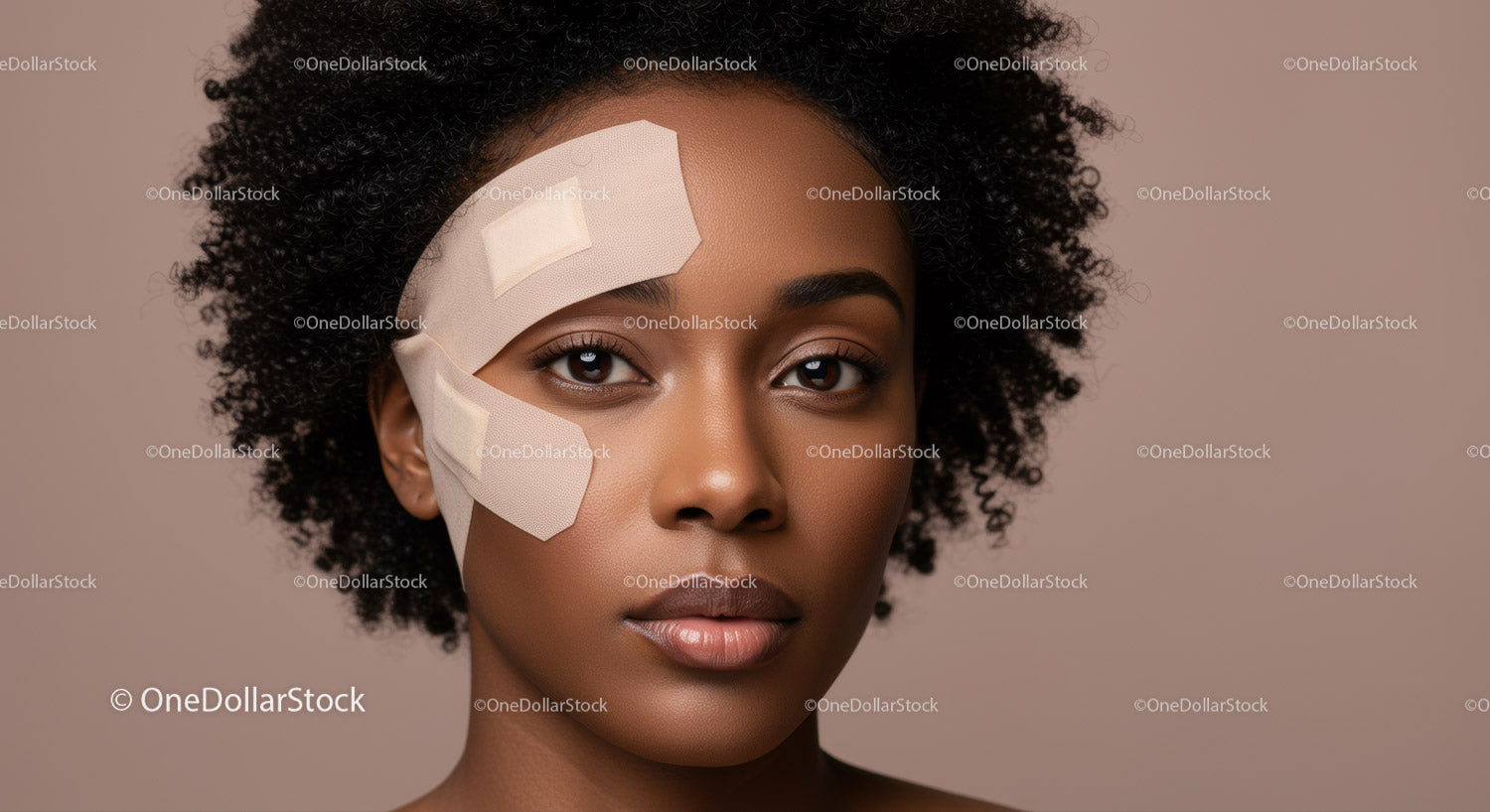 Portrait of an African American Woman with Bandages on Face