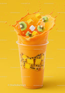 Tropical fruit smoothie splash with fresh kiwi cubes