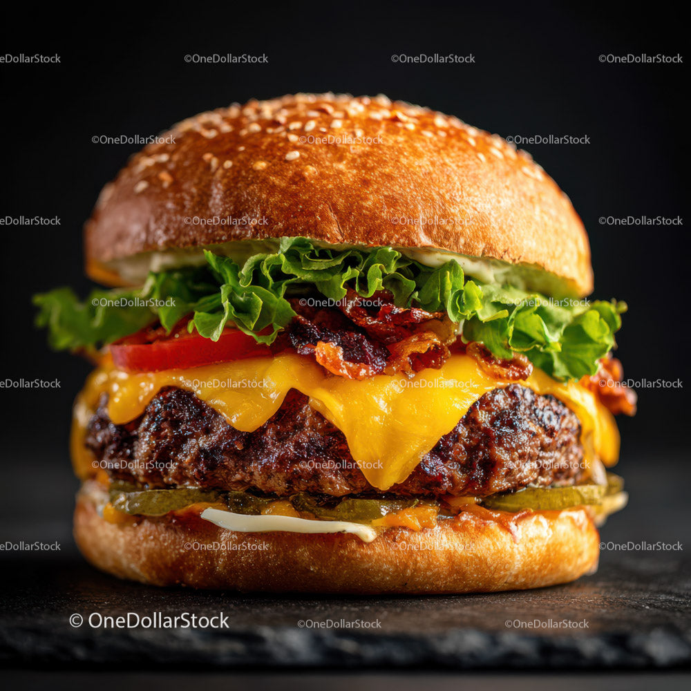 Juicy Cheeseburger with Bacon Lettuce Tomato and Cheddar
