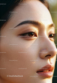 Closeup of serene woman with natural glowing skin