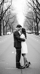 Couple sharing intimate moment on quiet city street