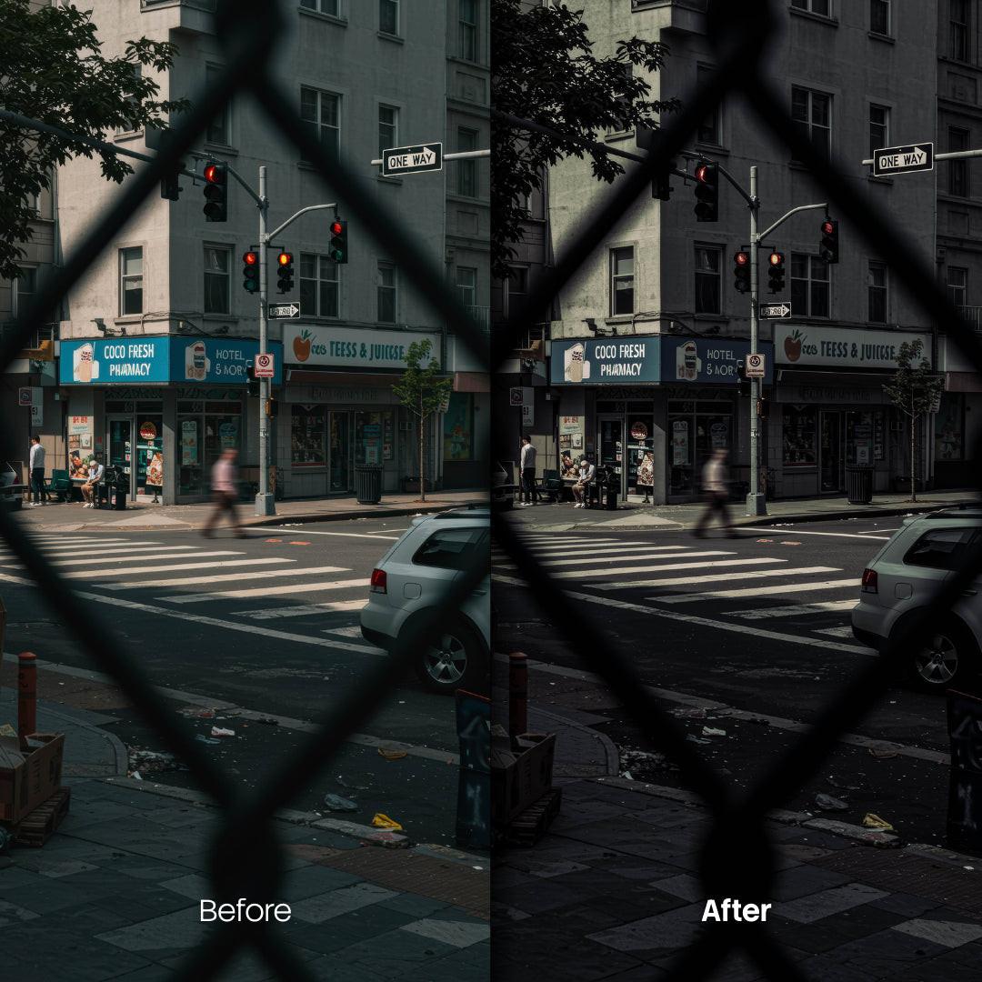 Cinematic Streets Rain XMP presets color grading preview