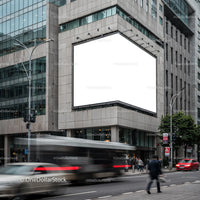 Blank Urban Billboard on Modern City Building Facade